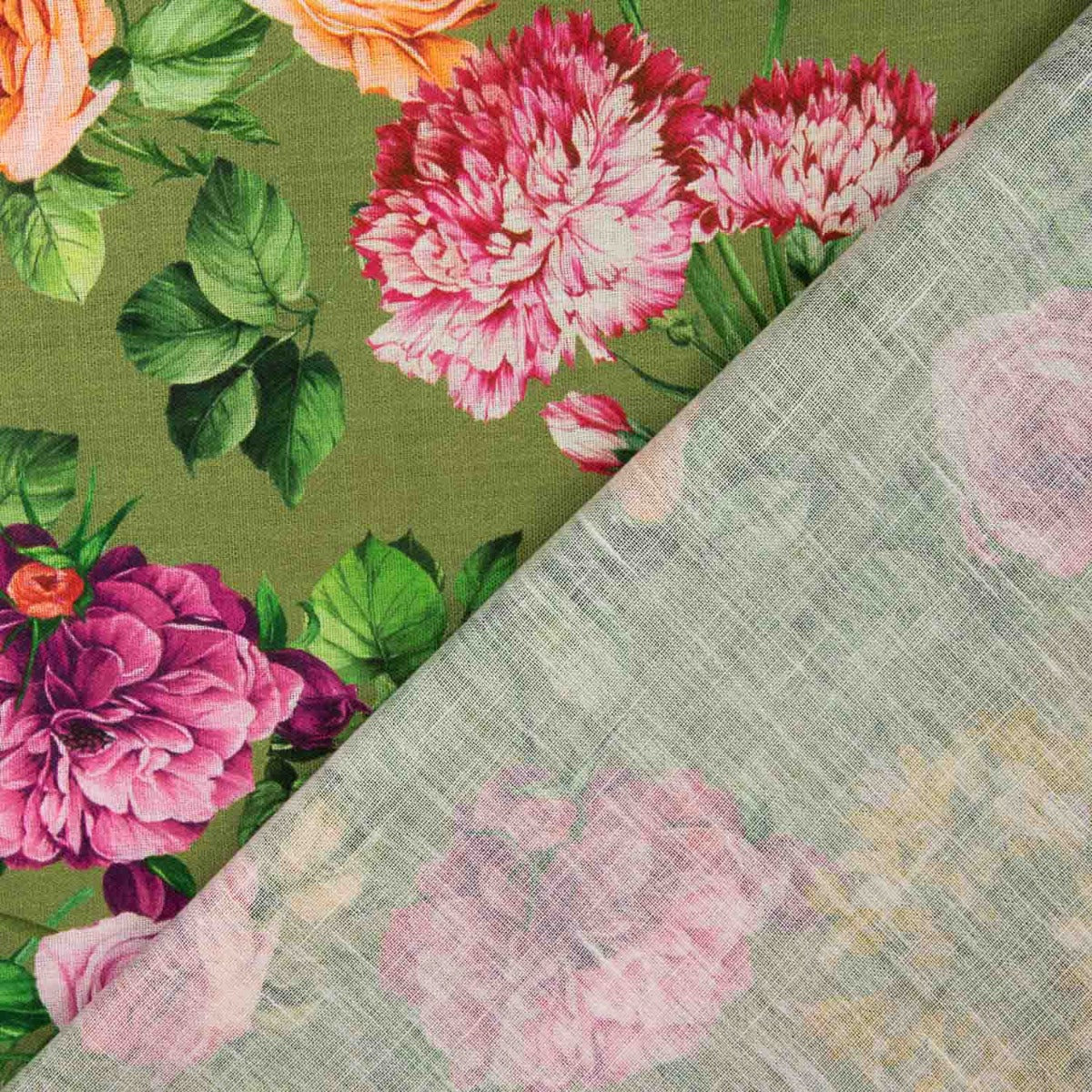 Tela Rústico Estampado Floral Verde Aceituna - Ribes y Casals