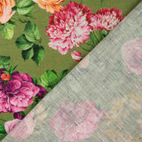 Tela Rústico Estampado Floral Verde Aceituna - Ribes y Casals