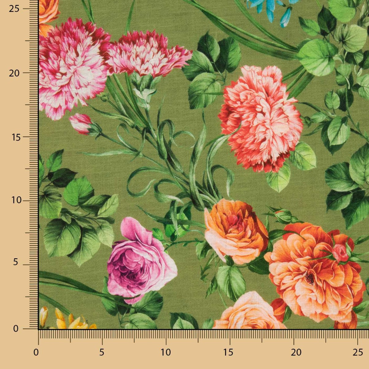 Tela Rústico Estampado Floral Verde Aceituna - Ribes y Casals