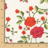 Mantón Bordado Rosa Roja Tencel Blanco Natural - Ribes y Casals