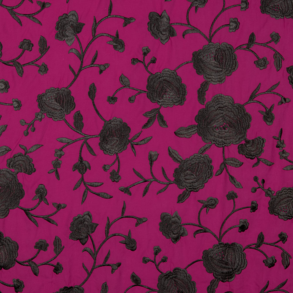 Mantón Bordado Negro Tencel Fresa - Ribes y Casals