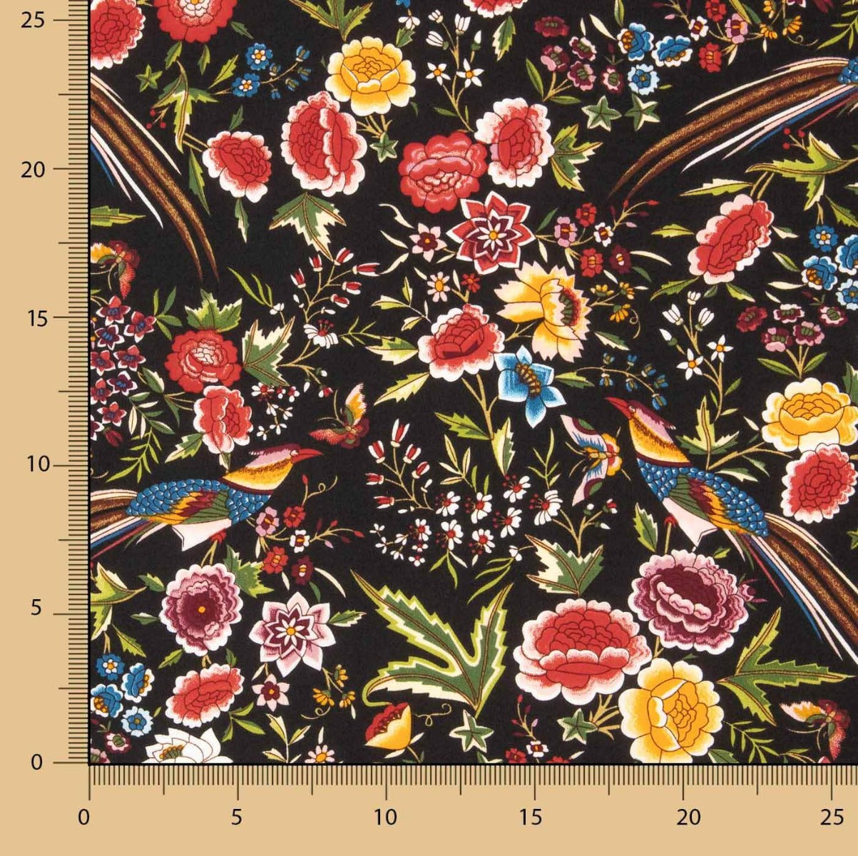 Crep Poliéster Mucha Caída Estampado Mantón Colibrí Negro - Ribes y Casals