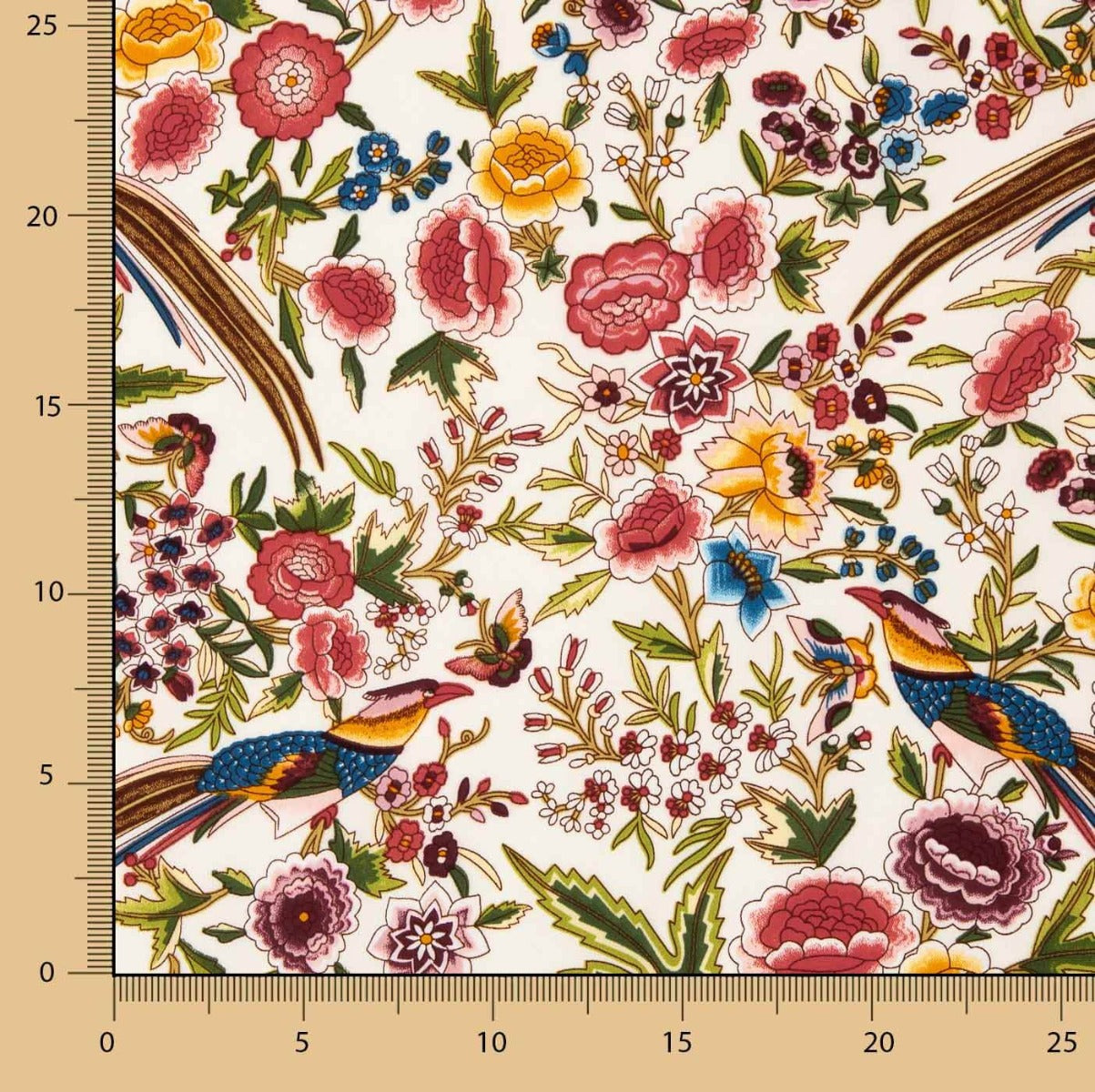 Crep Poliéster Mucha Caída Estampado Mantón Colibrí Crudo - Ribes y Casals