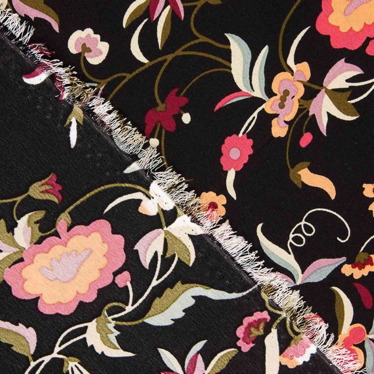 Crep Poliéster Mucha Caída Estampado Mantón Negro - Ribes y Casals