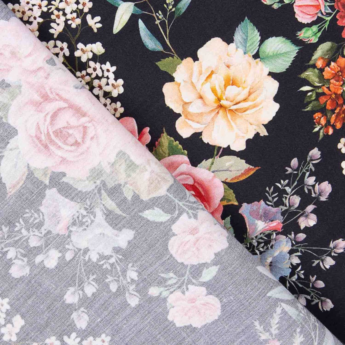 Popelín Flamenca Estampado Floral Negro - Ribes y Casals