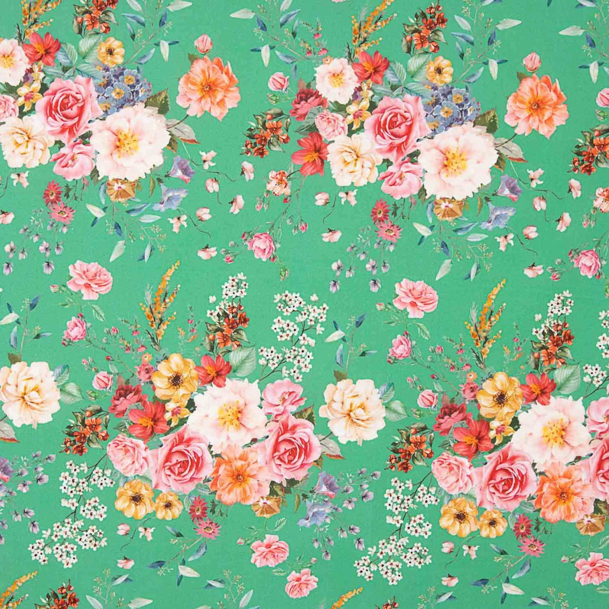 Popelín Flamenca Estampado Floral Verde - Ribes y Casals