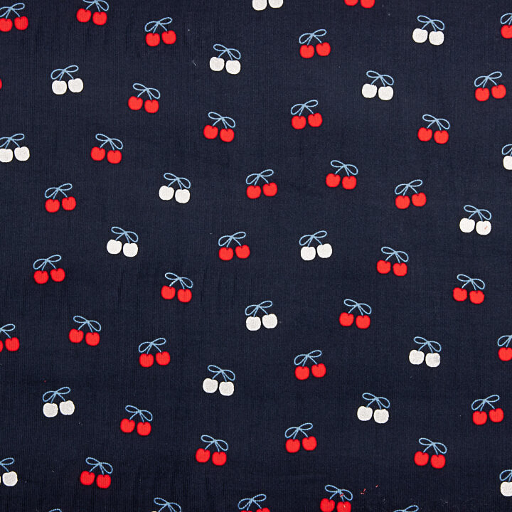 Micropana Algodón Estampada Cerezas Azul Marino - Ribes y Casals