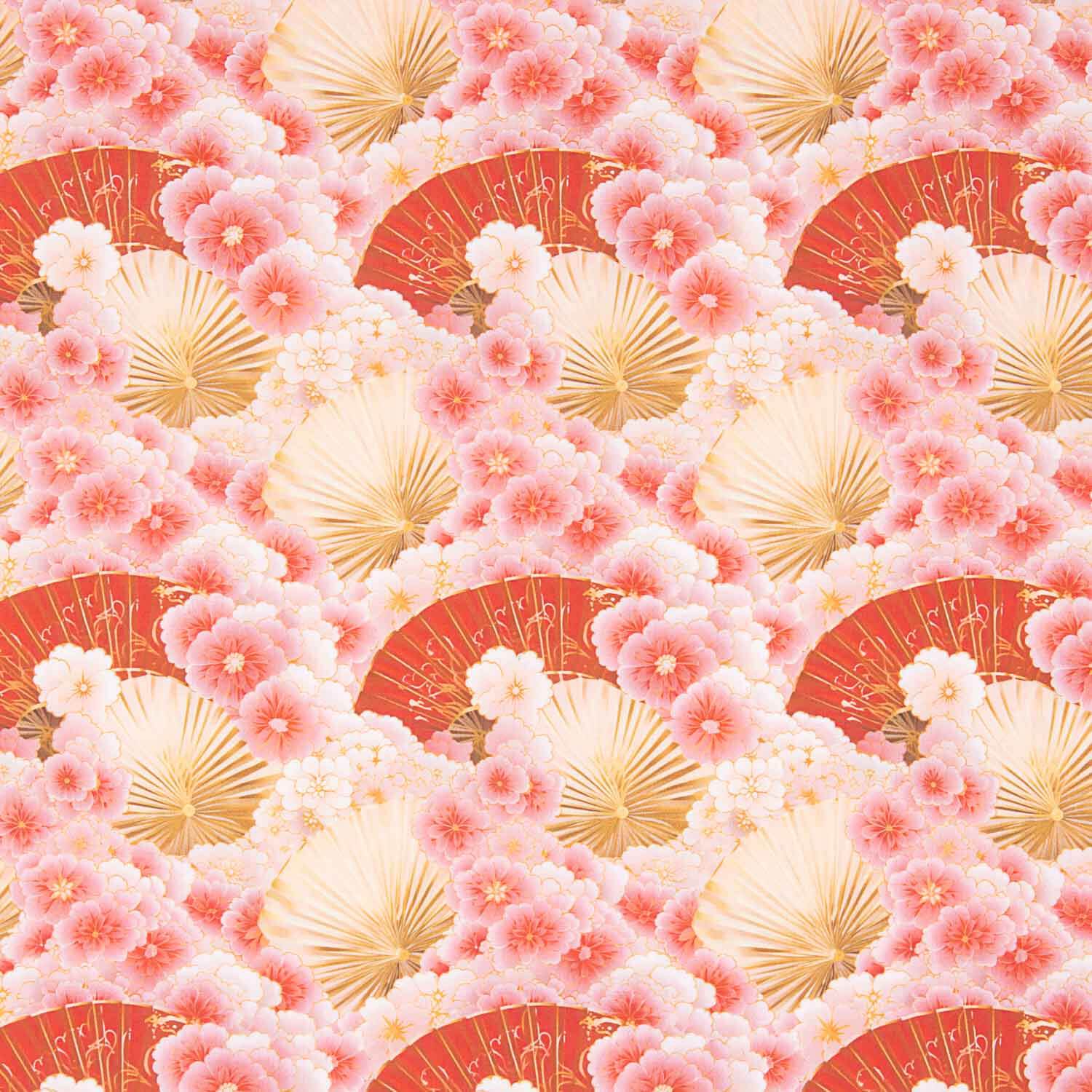 Popelín Algodón Estampado Abanicos Flores Rosa - Ribes y Casals