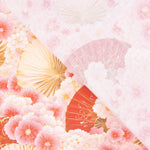 Popelín Algodón Estampado Abanicos Flores Rosa - Ribes y Casals