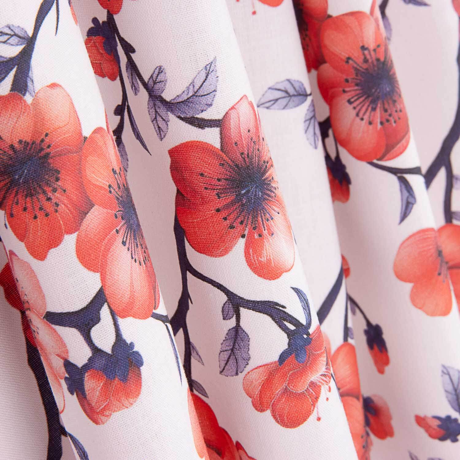 Popelín Algodón Estampado Ramas Sakura Coral - Ribes y Casals