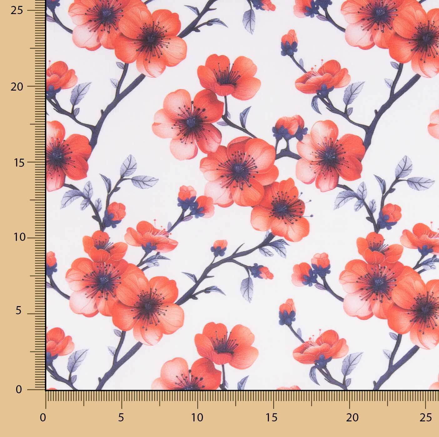 Popelín Algodón Estampado Ramas Sakura Coral - Ribes y Casals