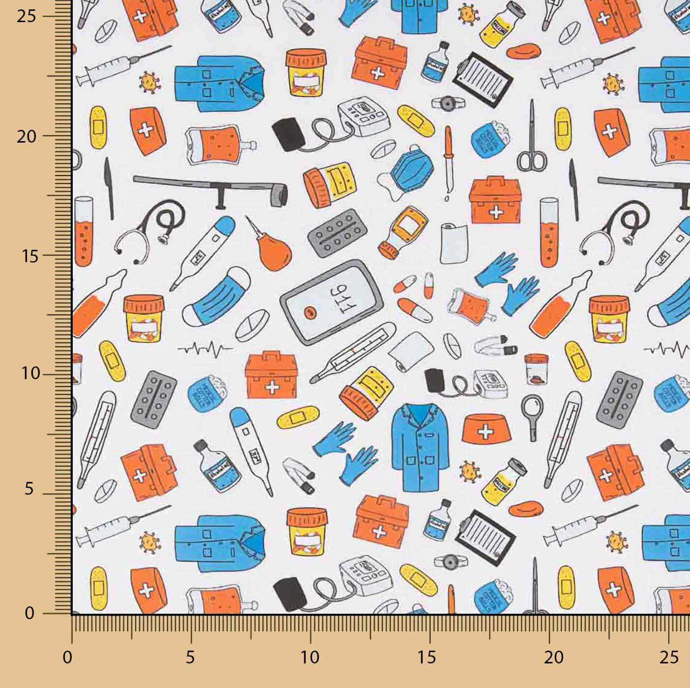Popelín Algodón Estampado Utensilios Médicos - Ribes y Casals