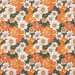 Popelín Algodón Estampado Flores Retro Naranja - Ribes y Casals
