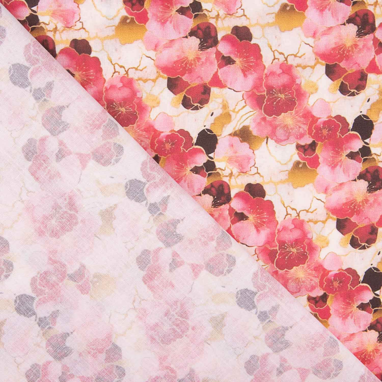 Popelín Algodón Estampado Flores Acuarela Rosa - Ribes y Casals