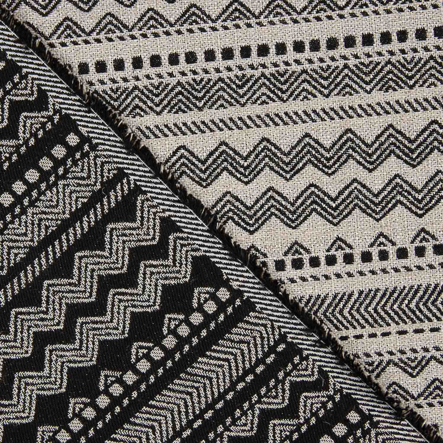 Loneta Jacquard Tapicería Étnico Negro - Ribes y Casals