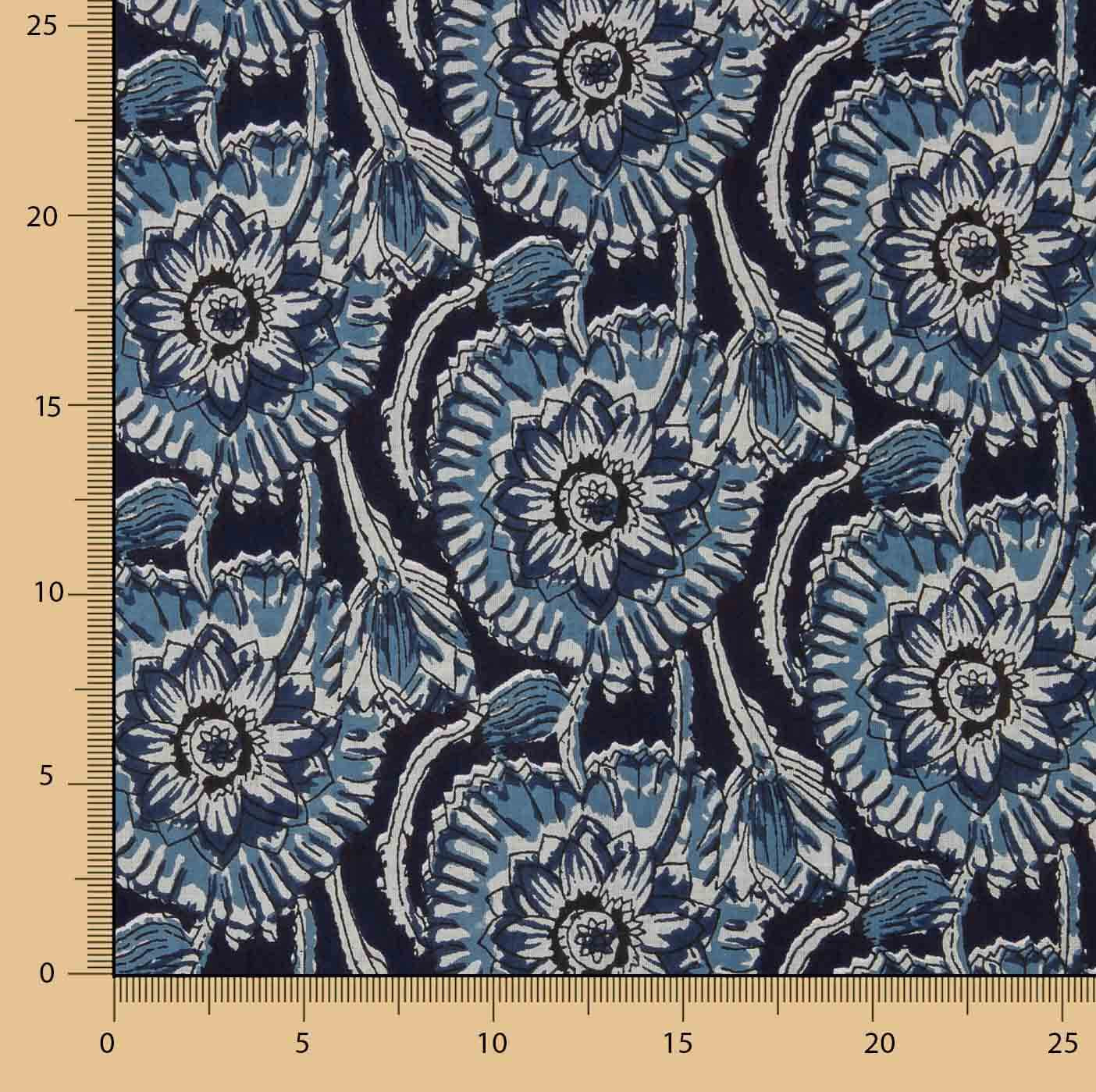 Voile Algodón Estampado Flor Índigo Nocturno - Ribes y Casals