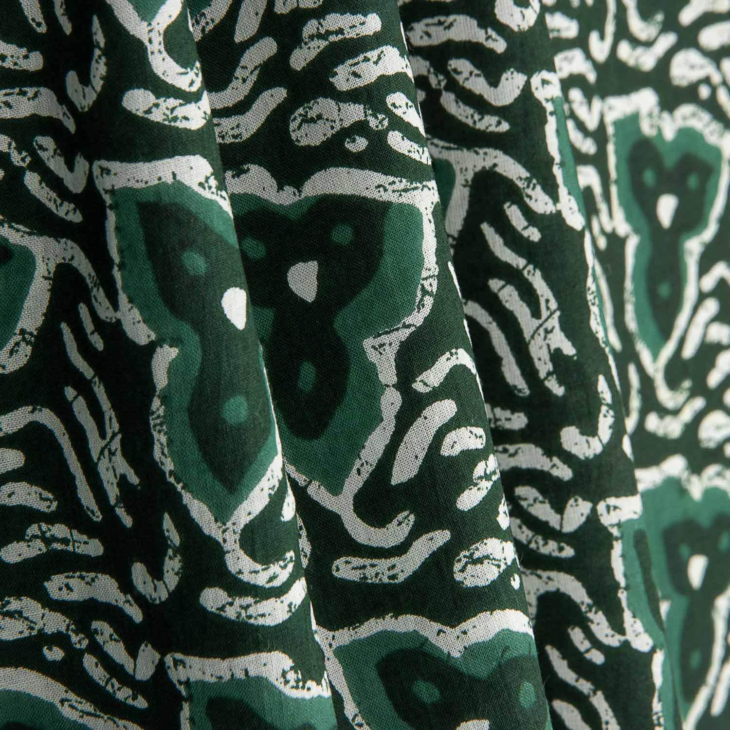 Voile Algodón Estampado Tribal Orgánico Verde - Ribes y Casals
