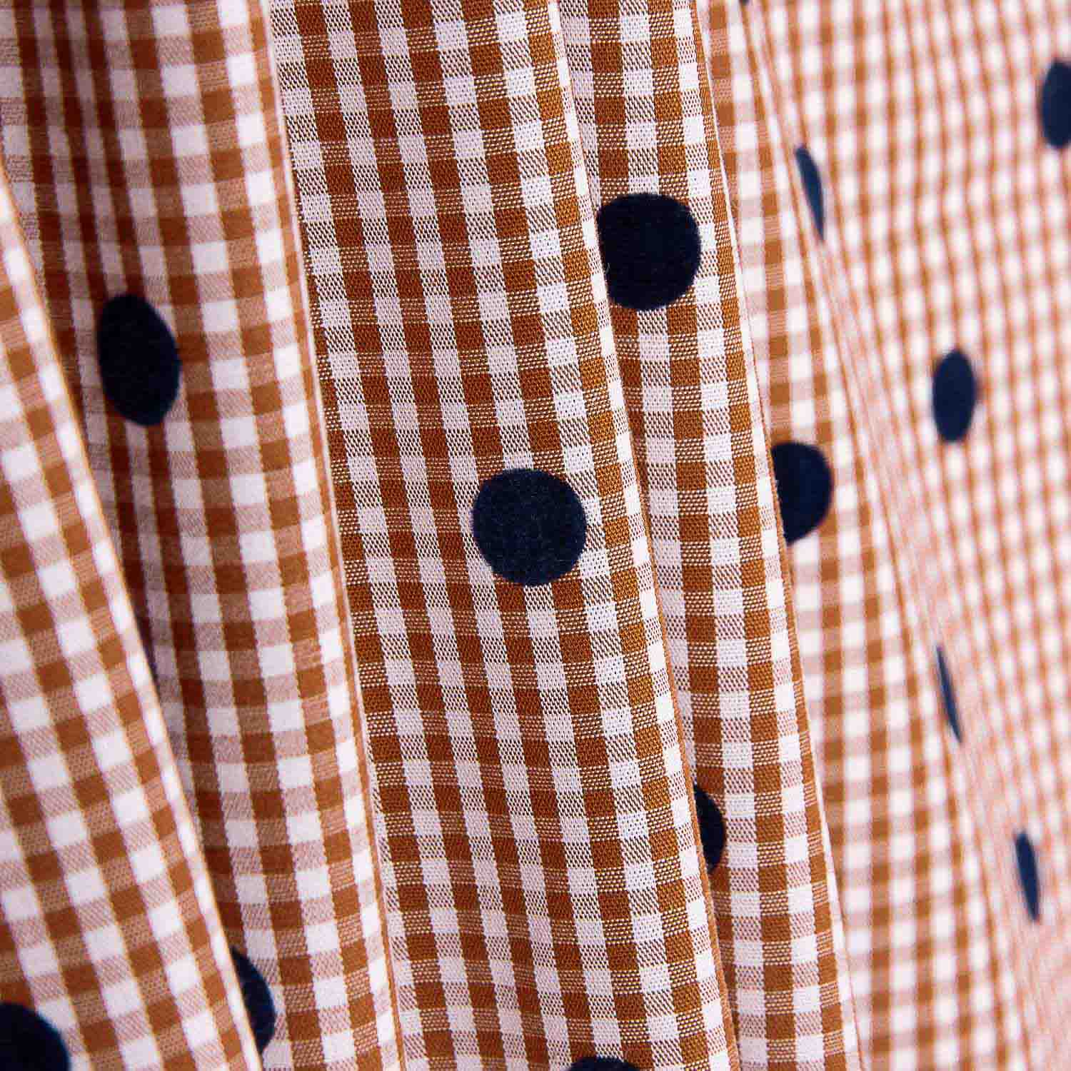 Vichy Algodón Teja Flocado Lunar Marino - Ribes y Casals