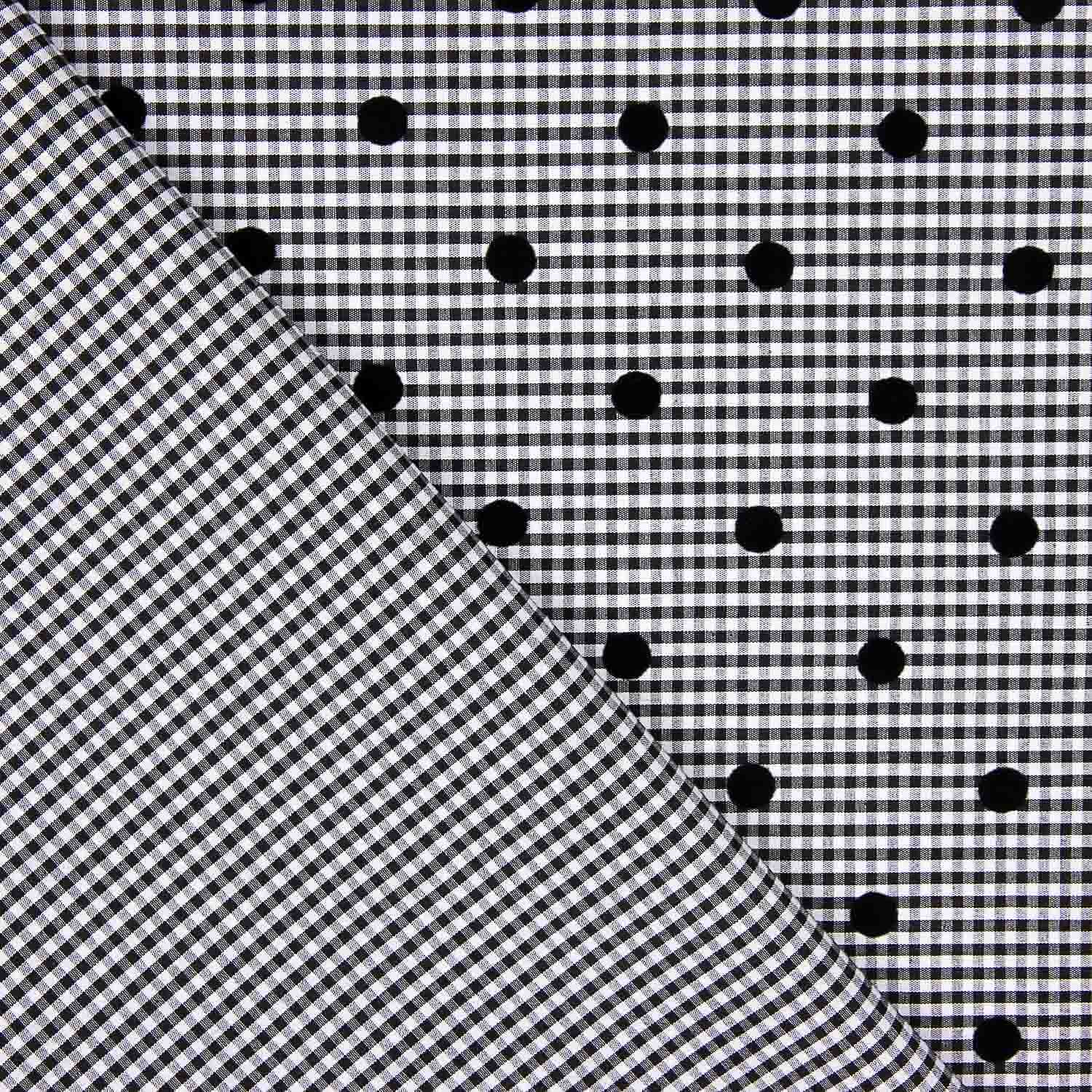 Vichy Algodón Negro Flocado Lunar Negro - Ribes y Casals