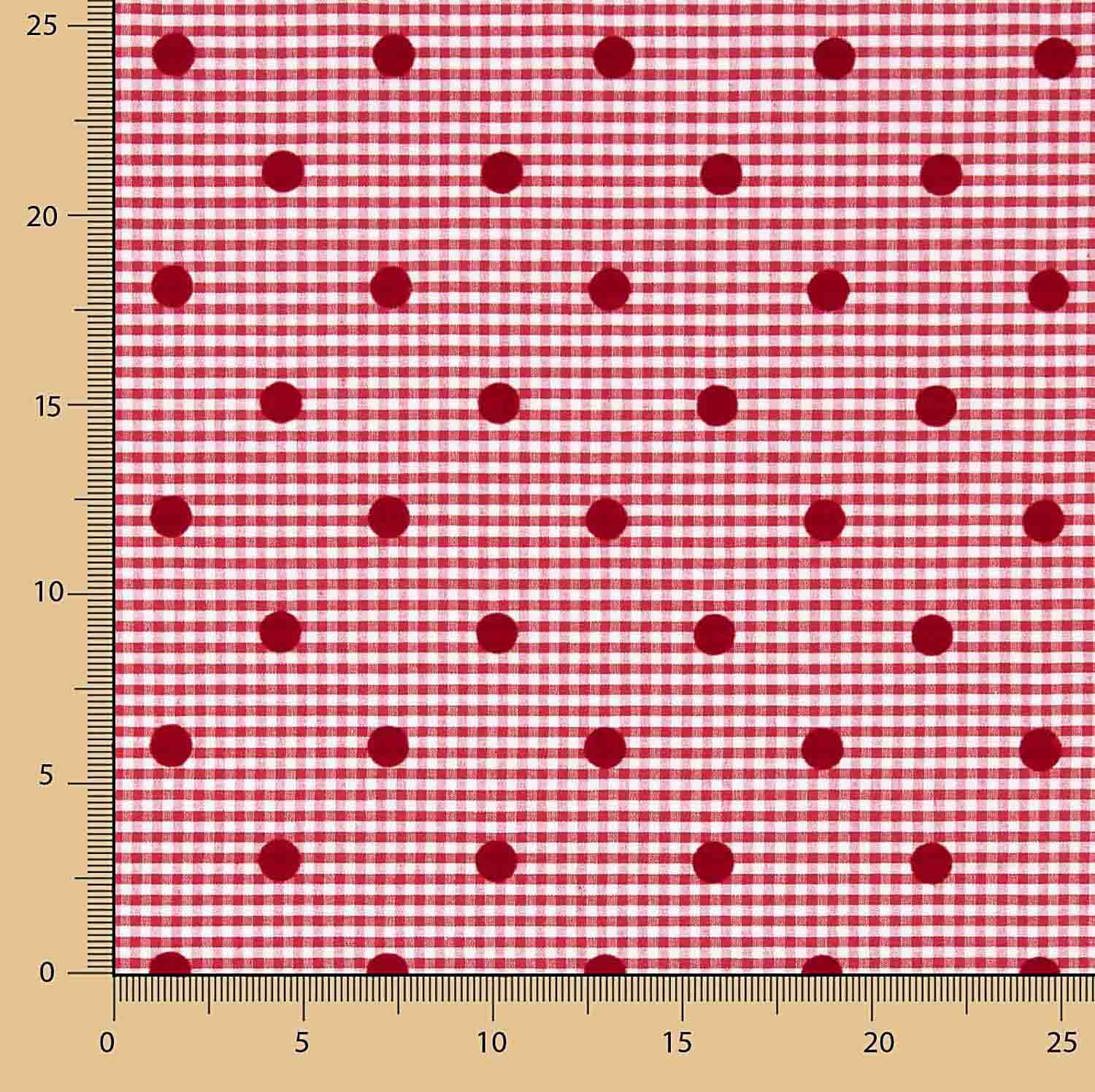 Vichy Algodón Rojo Flocado Lunar Rojo - Ribes y Casals