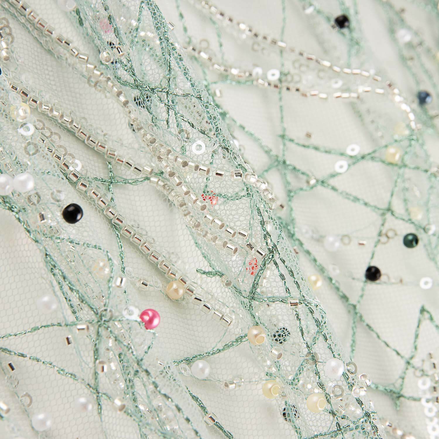 Pedrería Tul Verde Suave Pespuntes Multicolor - Ribes y Casals