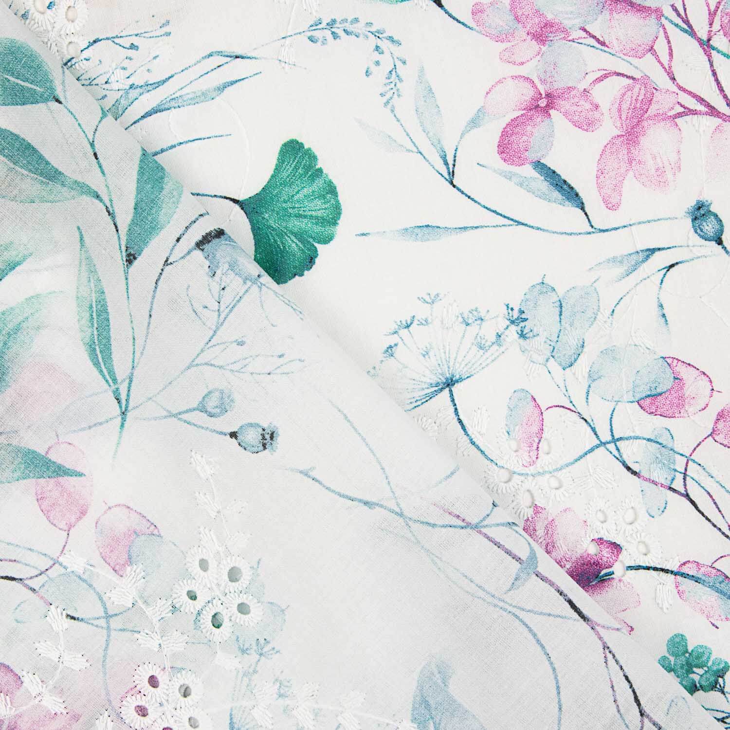 Algodón Bordado y Estampado Digital Floral Malva - Ribes y Casals