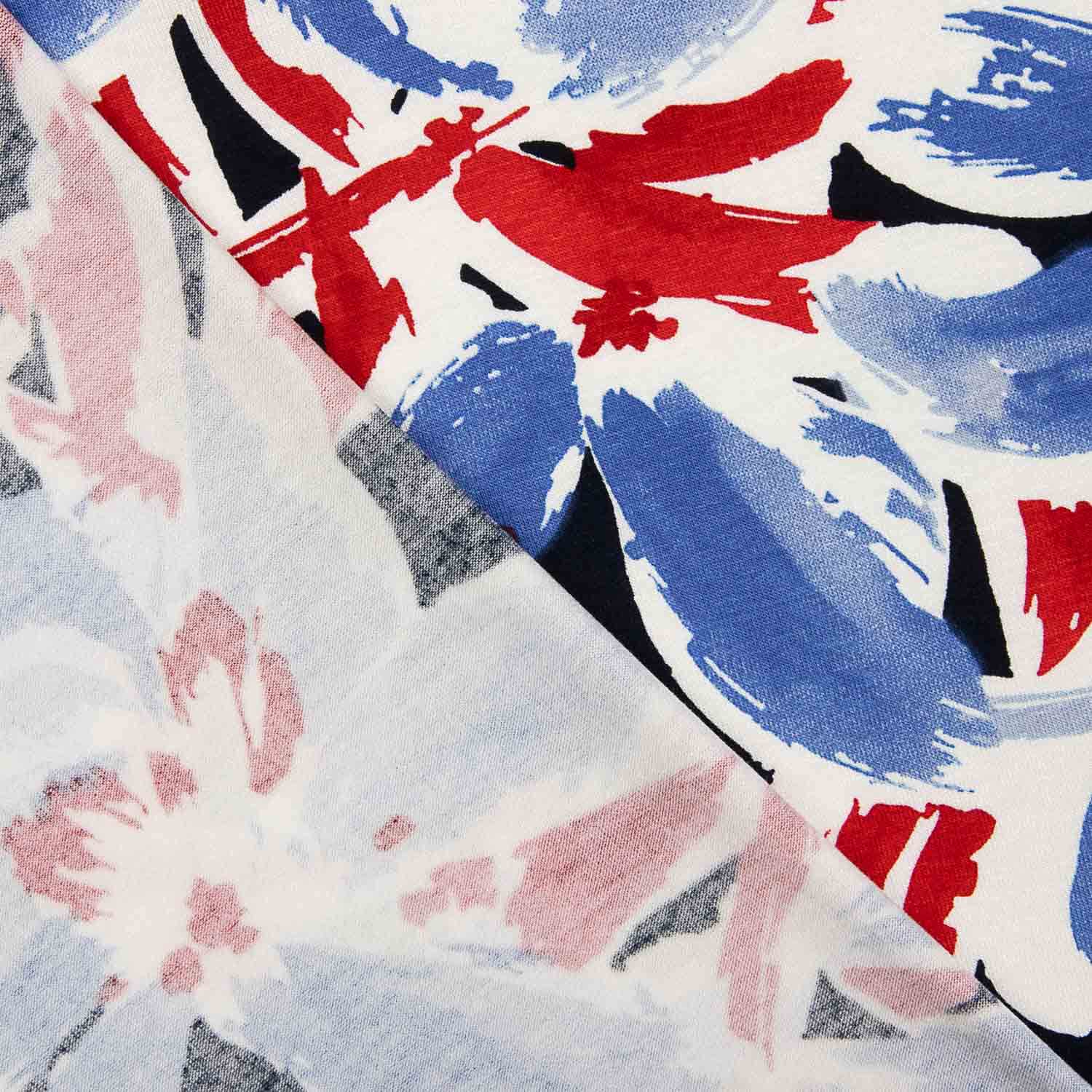 Punto Viscosa Floral Marinero Azul y Rojo - Ribes y Casals