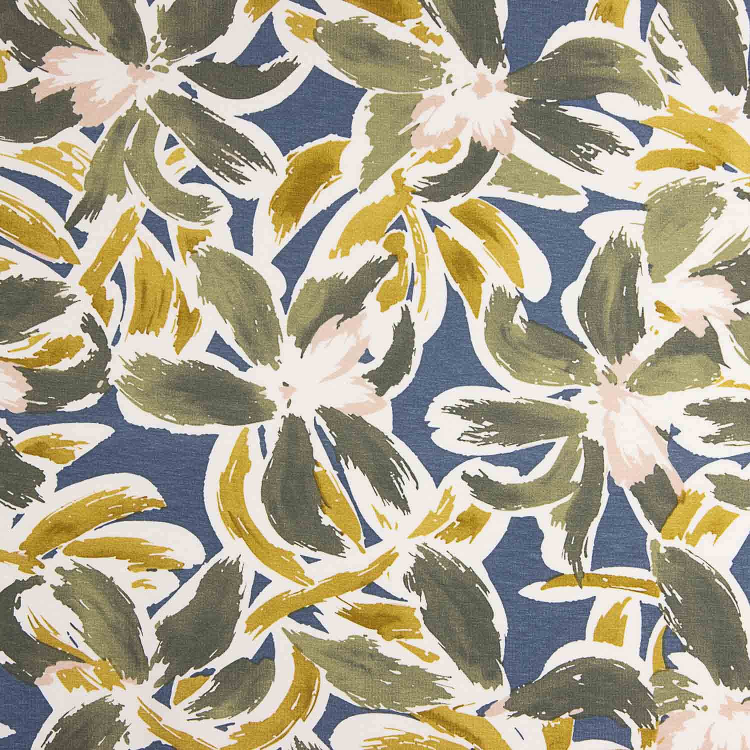 Punto Viscosa Estampada Floral Azul y Mostaza - Ribes y Casals
