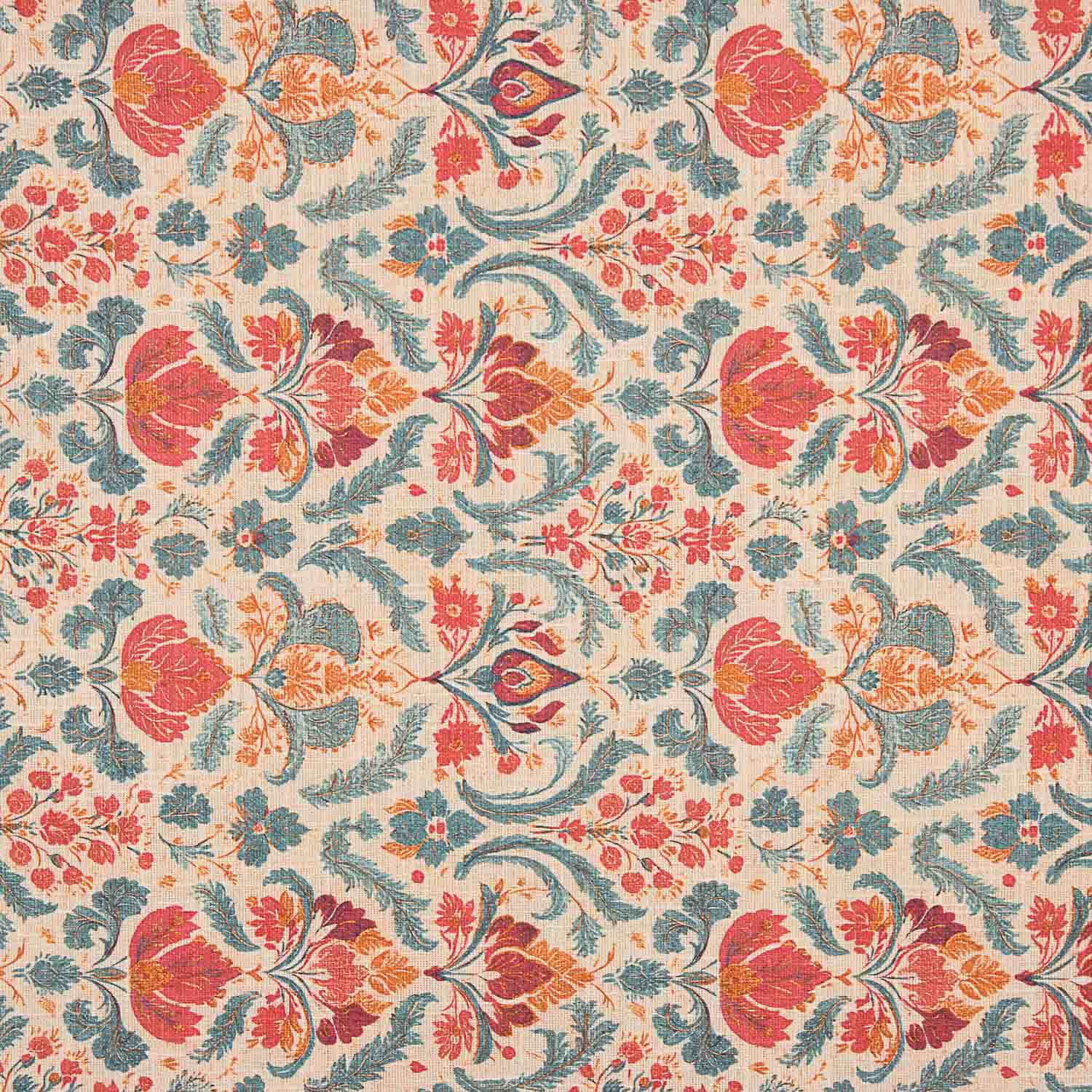 Loneta Algodón Floral Barroco Rojo y Azul - Ribes y Casals