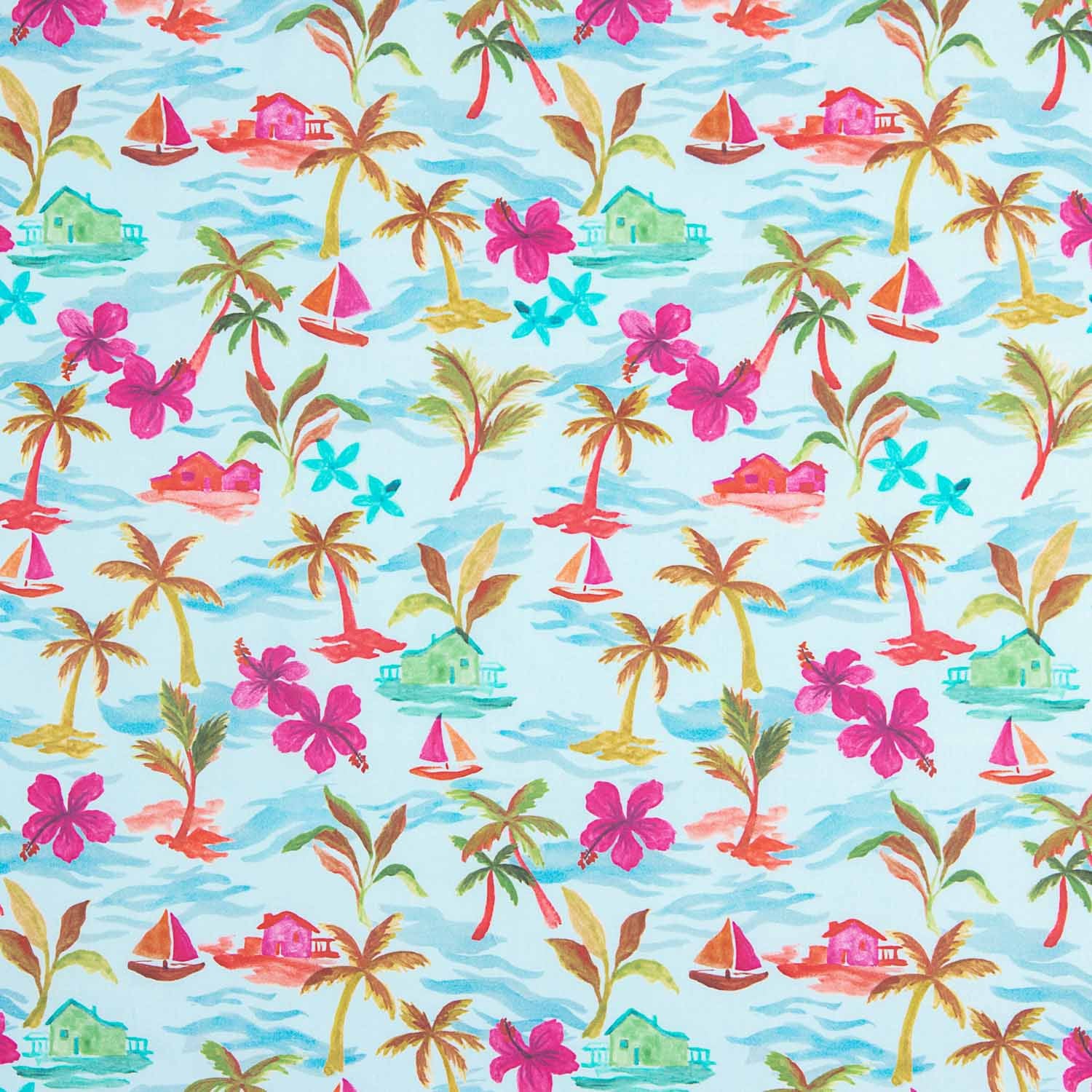 Popelín Algodón Aloha Paradise Turquesa - Ribes y Casals