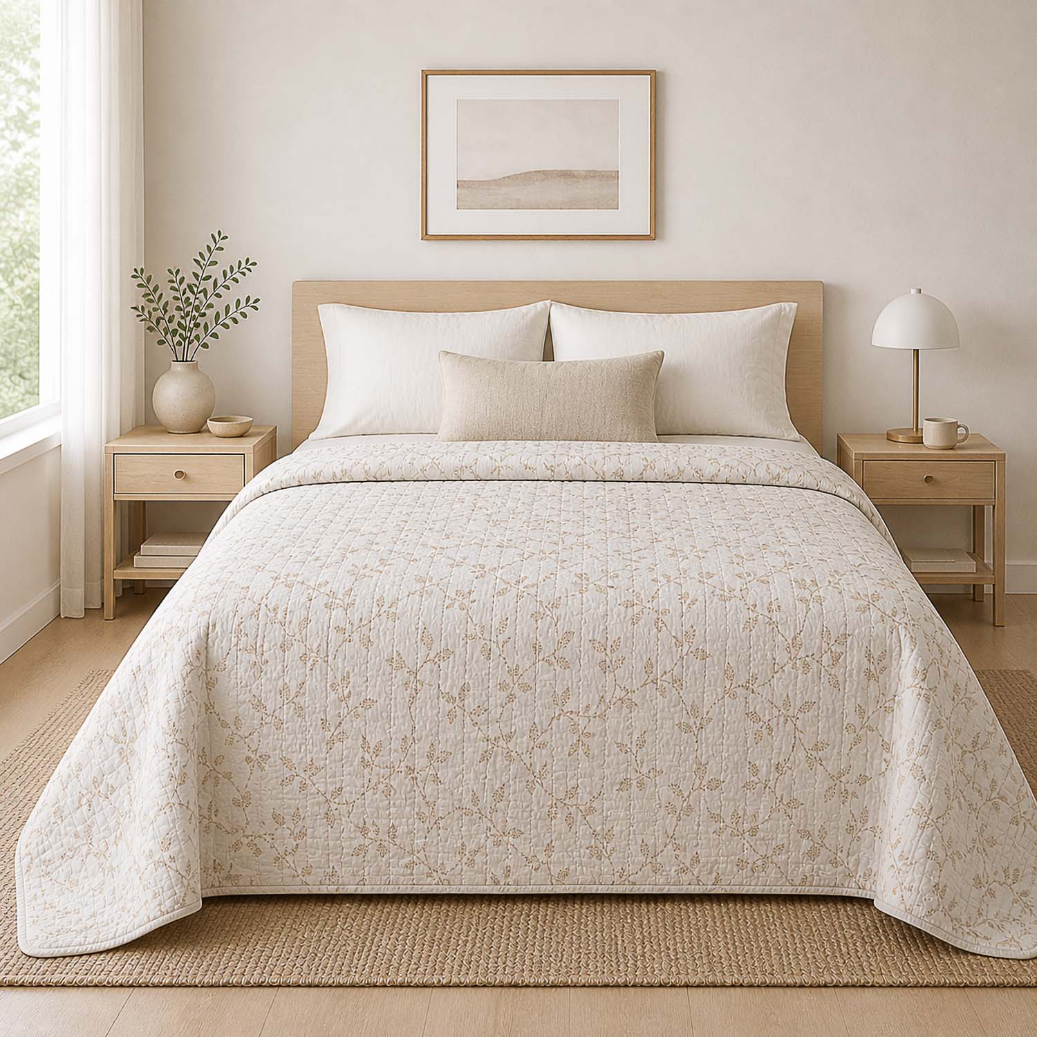 Jacquard Hogar Reversible Hojas Beige - Ribes y Casals