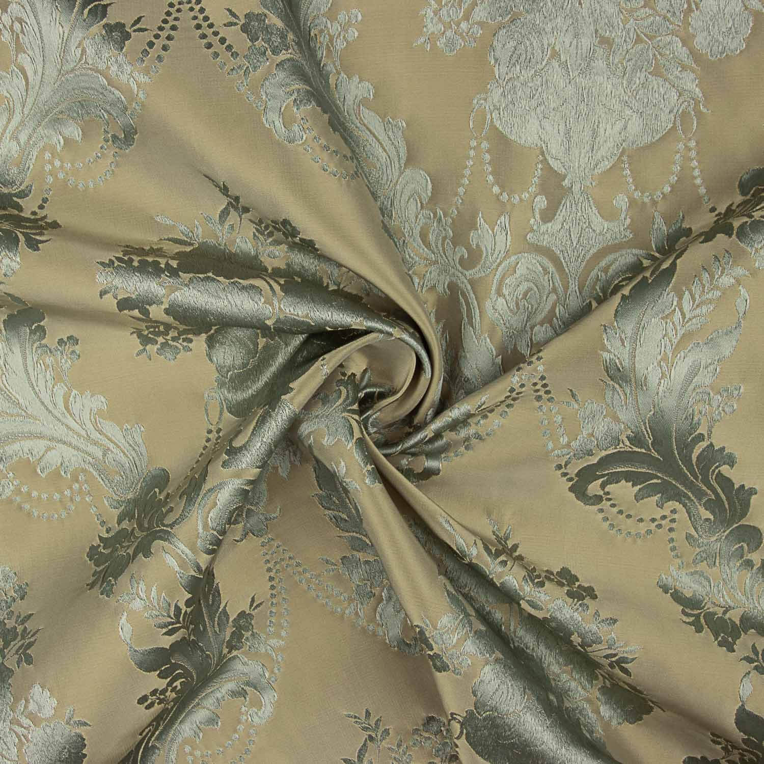 Jacquard Floral Clásico Verde Pálido y Beige - Ribes y Casals