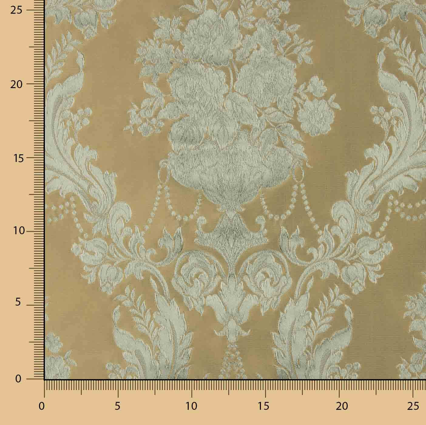 Jacquard Floral Clásico Verde Pálido y Beige - Ribes y Casals