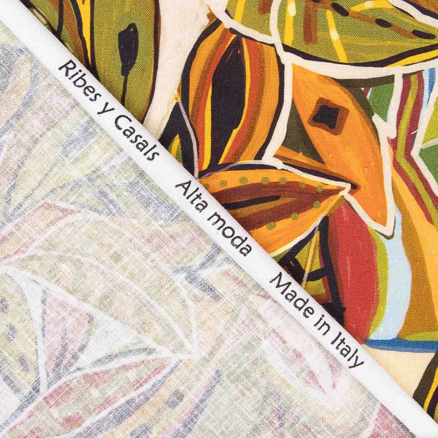 Lino Algodón Estampado Hojas Abstractas Basilea - Ribes y Casals