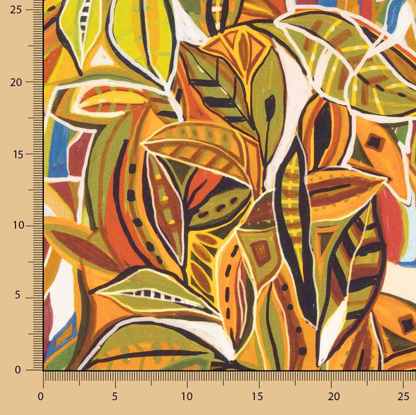 Lino Algodón Estampado Hojas Abstractas Basilea - Ribes y Casals