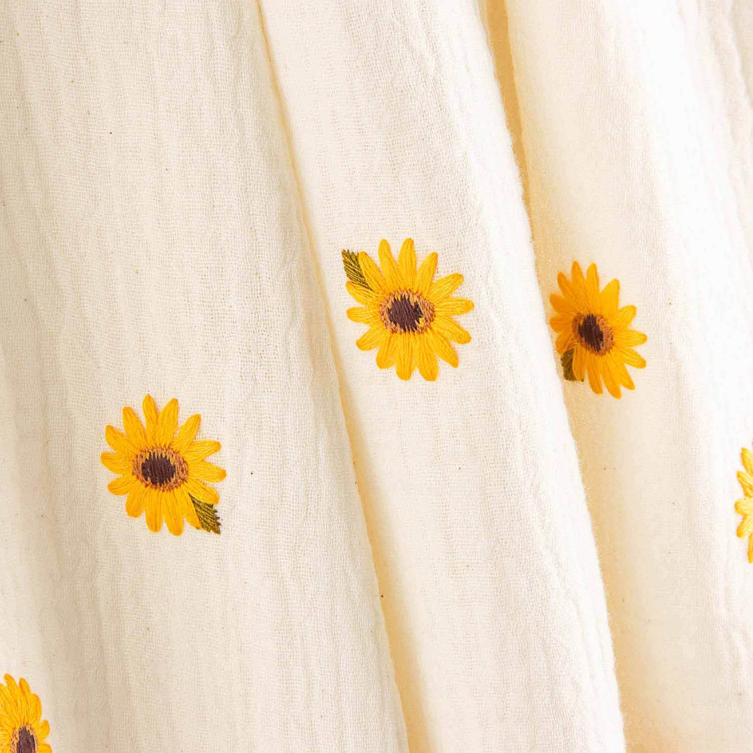 Doble Gasa Bambula Bordada Flores Crudo - Ribes y Casals