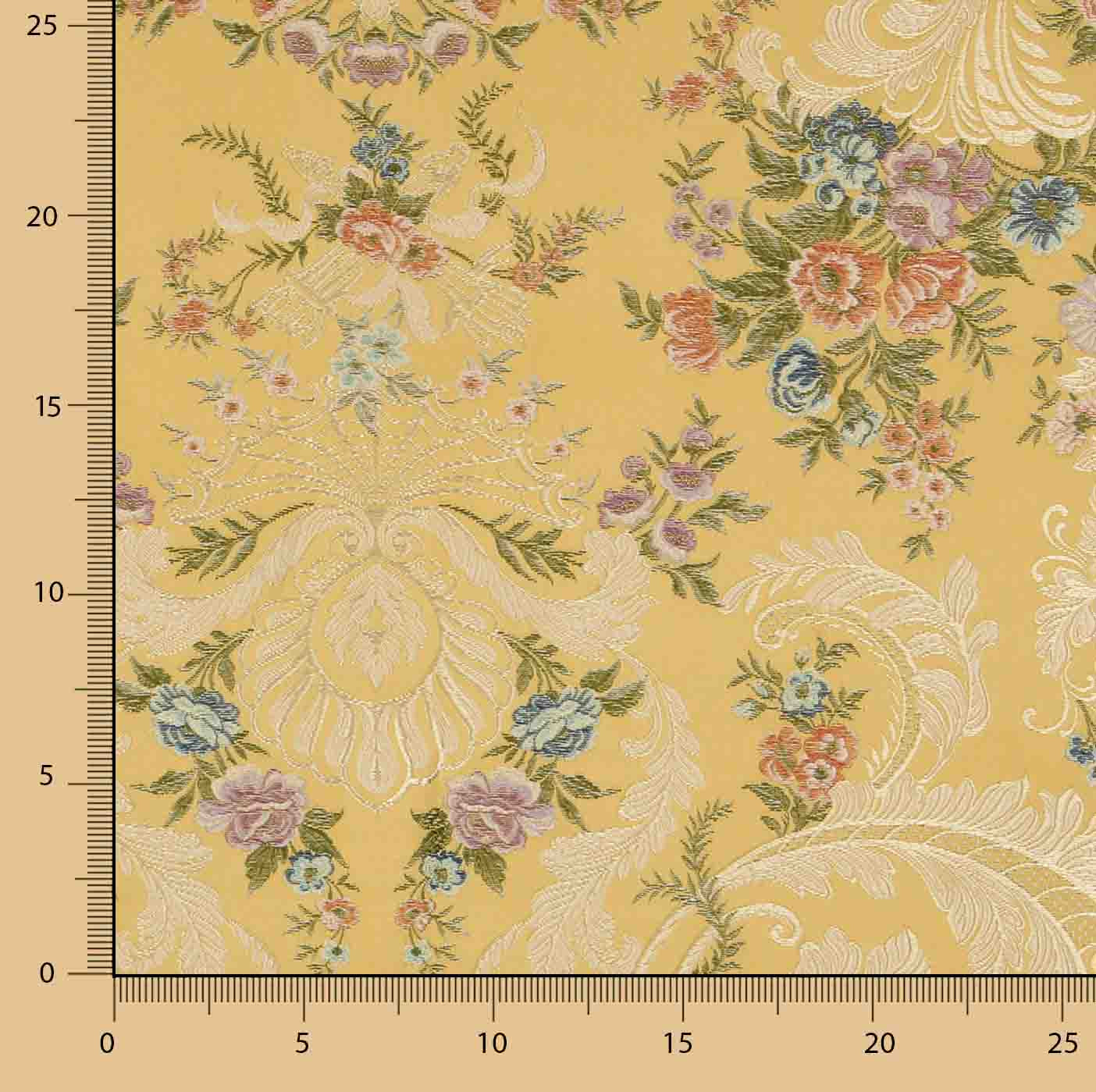 Brocado Jacquard Damasco Floral Amarillo y Dorado - Ribes y Casals