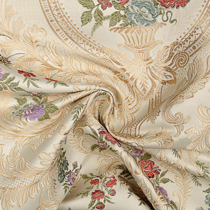 Brocado Jacquard Damasco Floral Beige y Dorado - Ribes y Casals