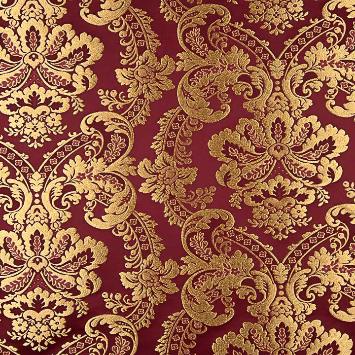 Brocado Jacquard Damasco Dorado Burdeos - Ribes y Casals