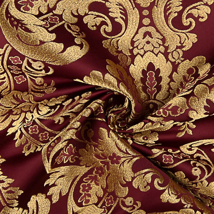 Brocado Jacquard Damasco Dorado Burdeos - Ribes y Casals
