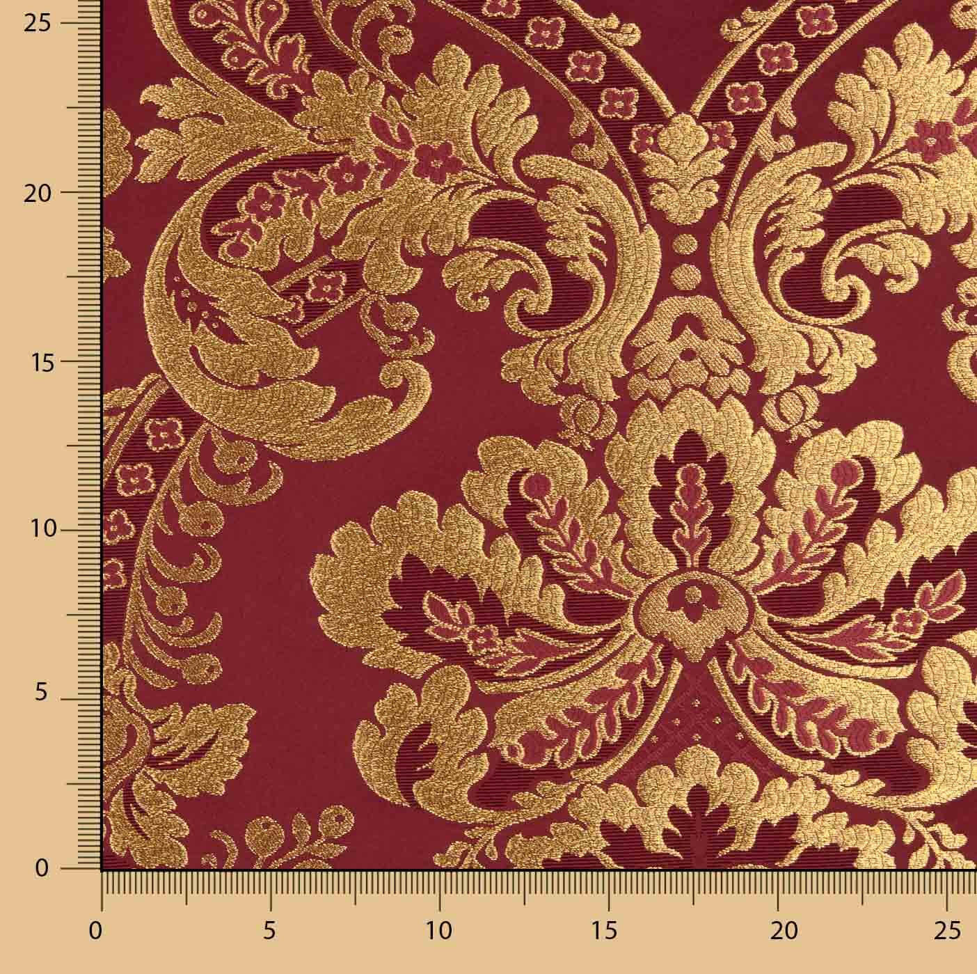 Brocado Jacquard Damasco Dorado Burdeos - Ribes y Casals