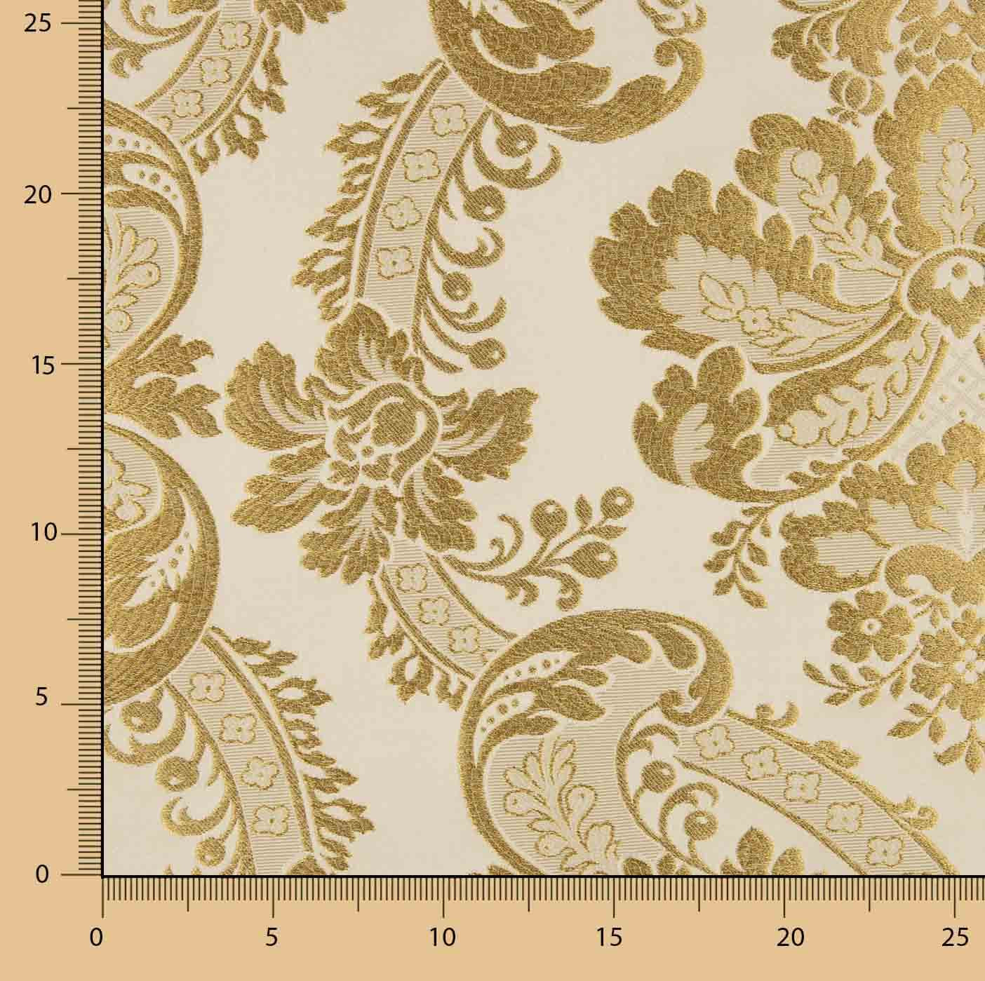 Brocado Jacquard Damasco Dorado Marfil - Ribes y Casals