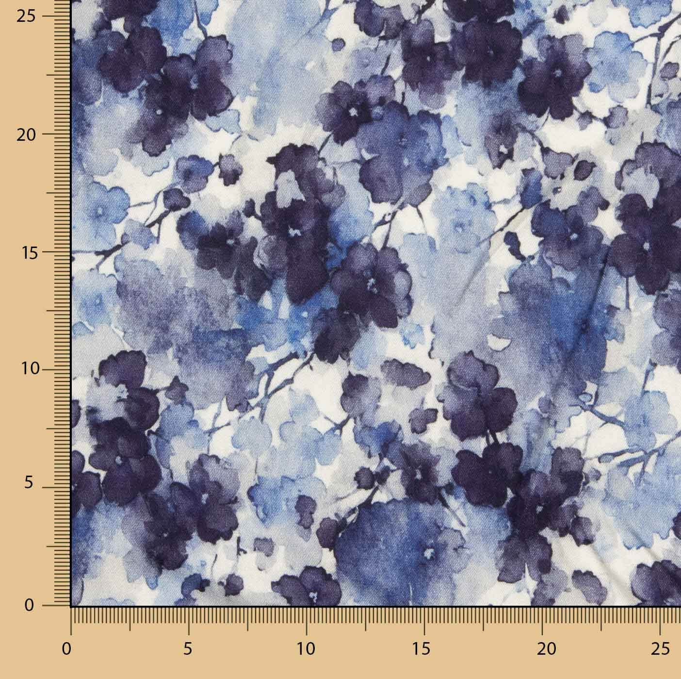 Viscosa Elástica Flores Acuarela Azul - Ribes y Casals