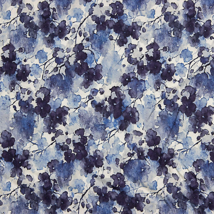 Viscosa Elástica Flores Acuarela Azul - Ribes y Casals