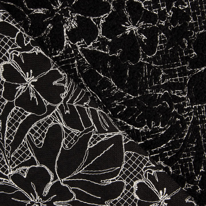 Bouclé Bordado Floral Noctis Negro - Ribes y Casals