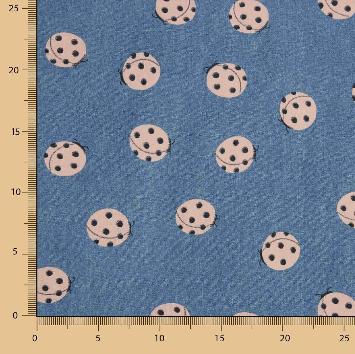 Denim Algodón Estampado Mariquitas Índigo - Ribes y Casals