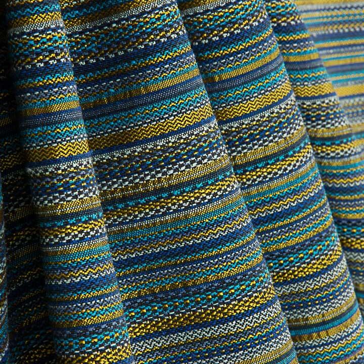 Brocado Rayas Alpujarreña Azul, Turquesa y Mostaza - Ribes y Casals
