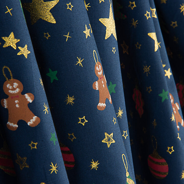 Popelín Navidad Adornos Azul Marino - Ribes y Casals