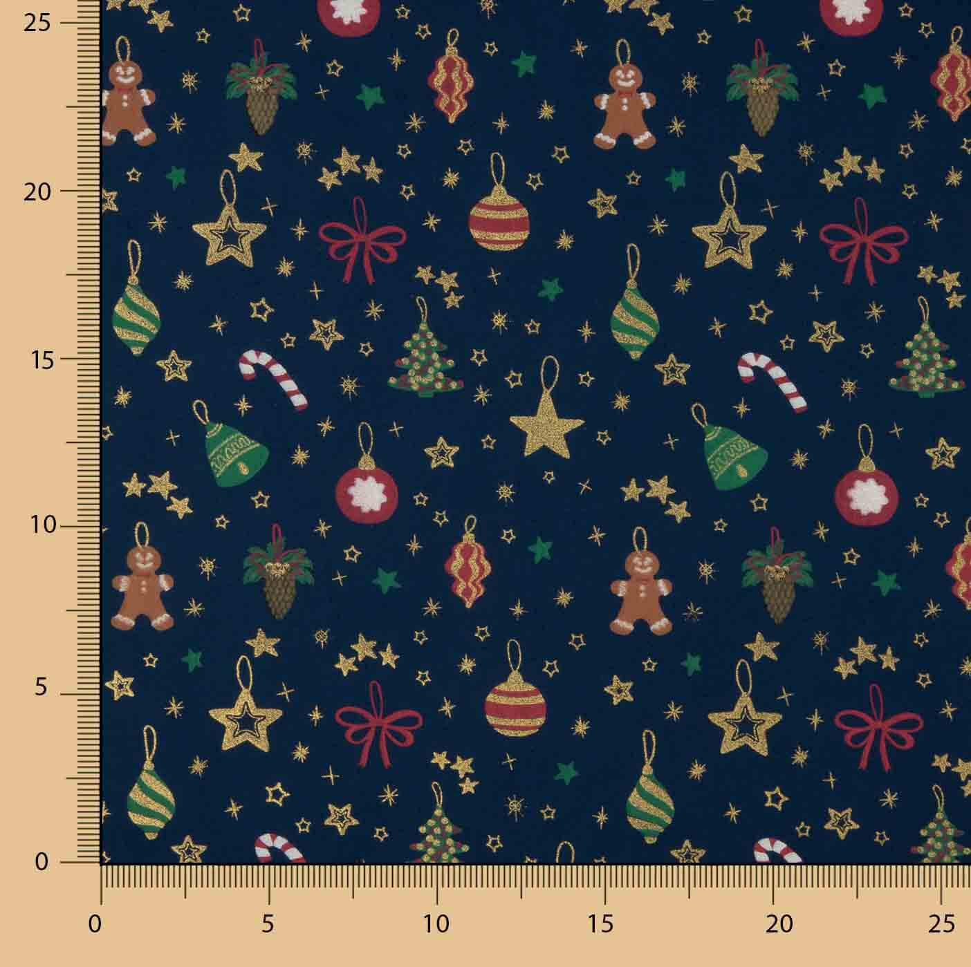 Popelín Navidad Adornos Azul Marino - Ribes y Casals