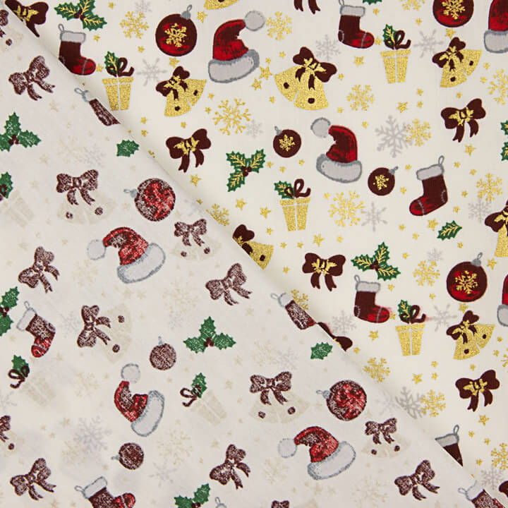 Popelín Navidad Motivos Navideños Blanco - Ribes y Casals